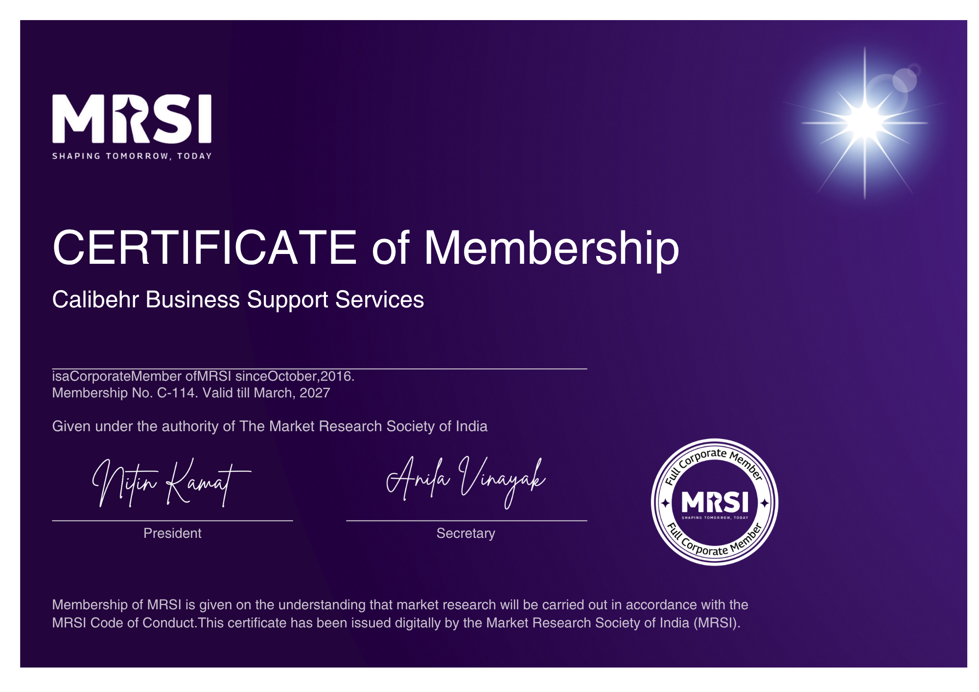 Certified Corporate Membership - MRSI (2026–2027)